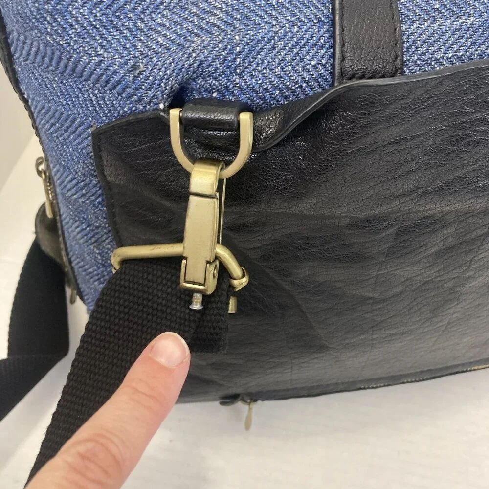 Suitsupply Vintage Calf Leather‎ Wool Messenger Bag Mens Blue Black Crossbody